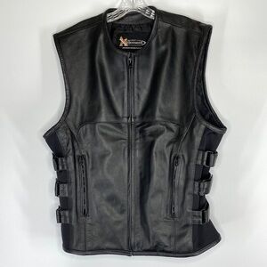 Xelement Black Skull Motorcycle Biker Leather Vest Size 2XL